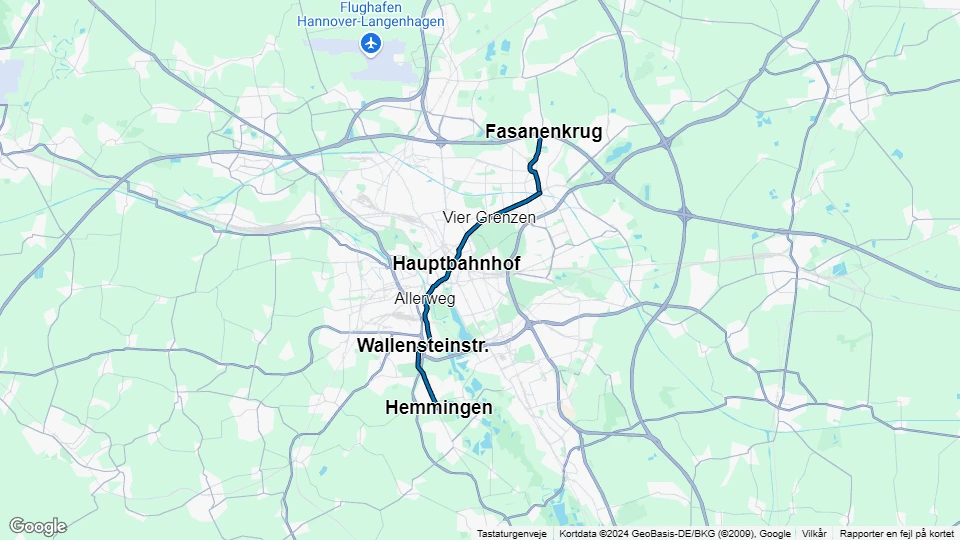 Hannover tram line 13: Fasanenkrug - Hemmingen route map