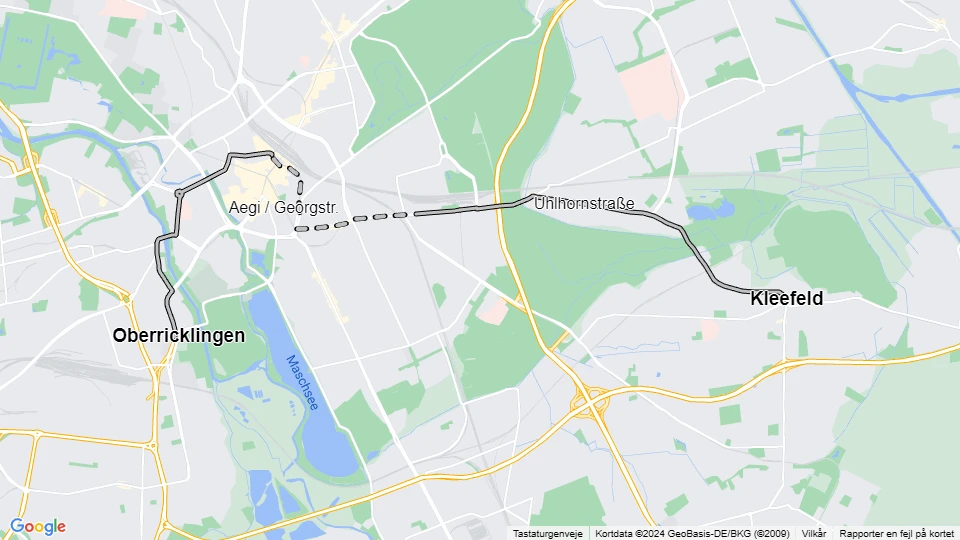 Hannover tram line 14: Oberricklingen - Kleefeld route map