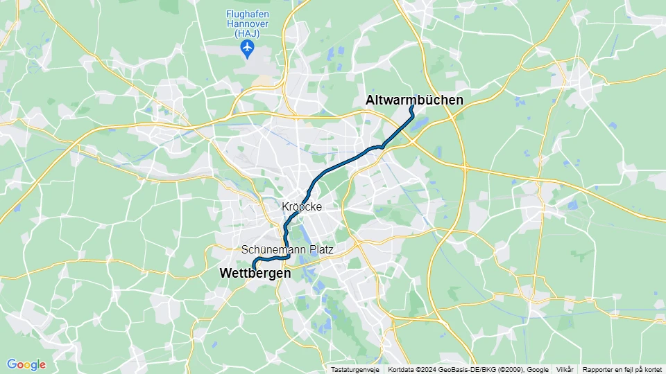 Hannover tram line 3: Altwarmbüchen - Wettbergen route map