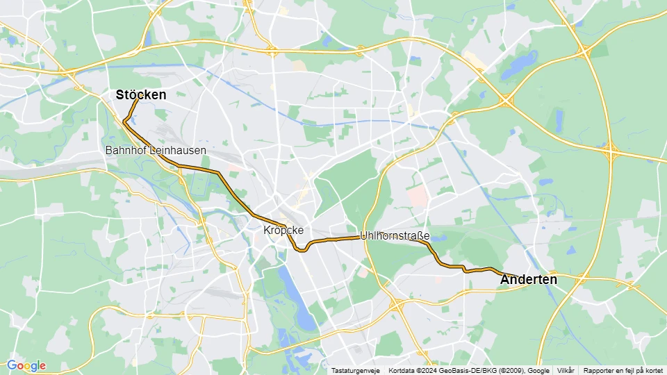 Hannover tram line 5: Stöcken - Anderten route map