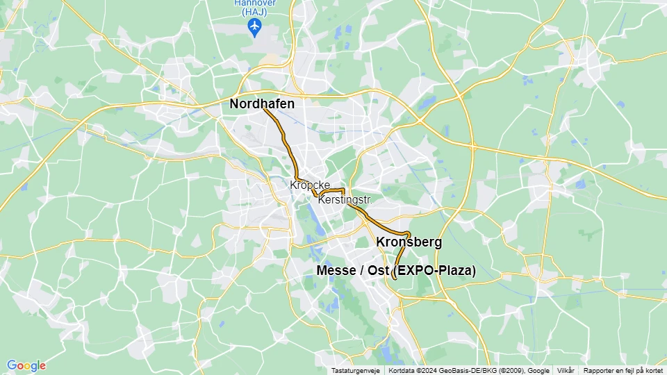 Hannover tram line 6: Nordhafen - Messe / Ost (EXPO-Plaza) route map