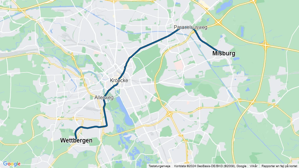 Hannover tram line 7: Wettbergen - Misburg route map