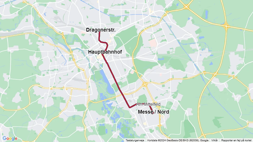 Hannover tram line 8: Dragonerstr. - Messe / Nord route map