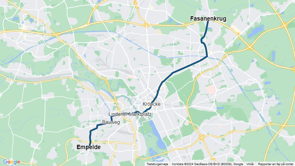 Hannover tram line 9: Fasanenkrug - Empelde route map