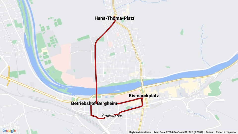 Heidelberg extra line 21: Bismarckplatz - Hans-Thoma-Platz route map