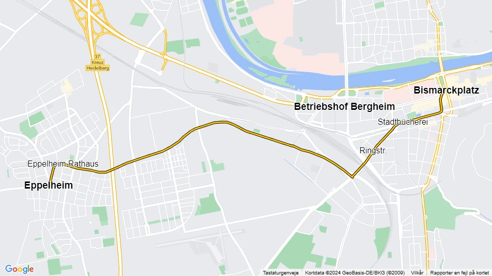Heidelberg tram line 22: Bismarckplatz - Eppelheim route map