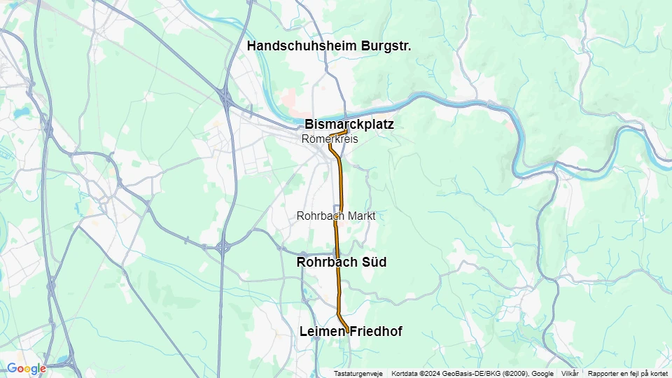 Heidelberg tram line 23: Bismarckplatz - Leimen Friedhof route map