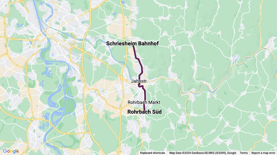 Heidelberg tram line 24: Schriesheim Bahnhof - Rohrbach Süd route map