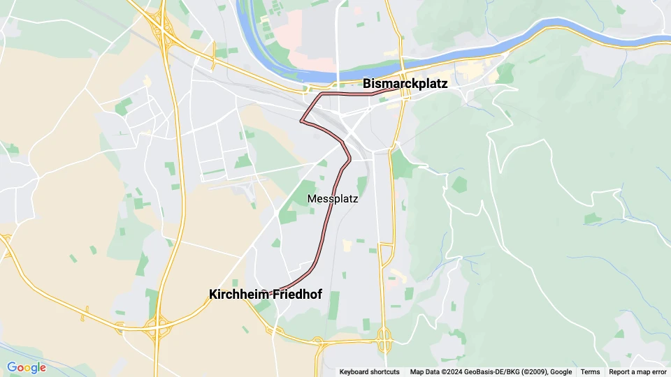 Heidelberg tram line 26: Bismarckplatz - Kirchheim Friedhof route map