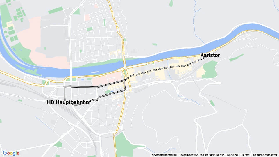 Heidelberg tram line 5: Karlstor - HD Hauptbahnhof route map