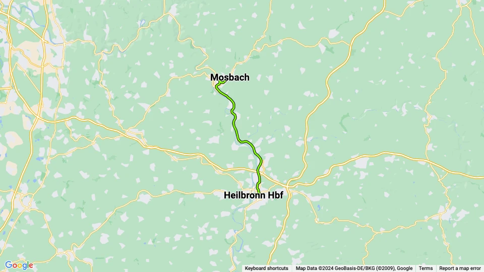 Heilbronn regional line S41: Heilbronn Hbf - Mosbach route map