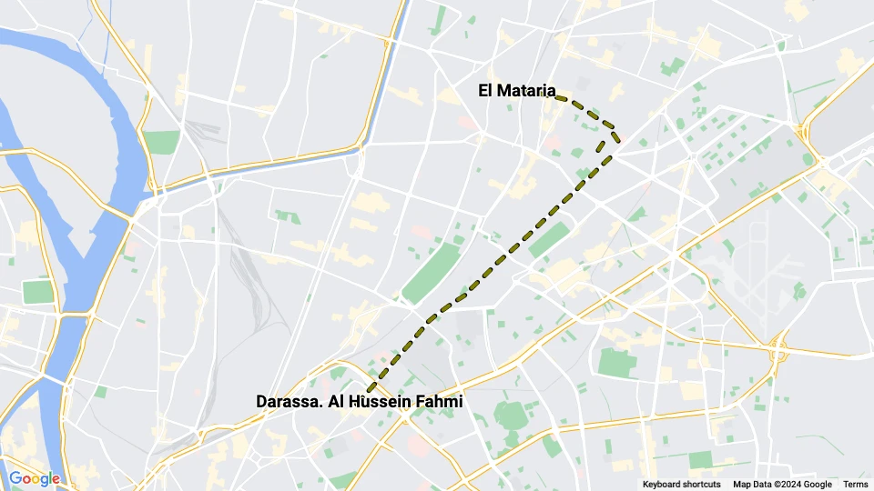Heliopolis, Cairo tram line 35: Darassa. Al Hussein Fahmi - El Mataria route map