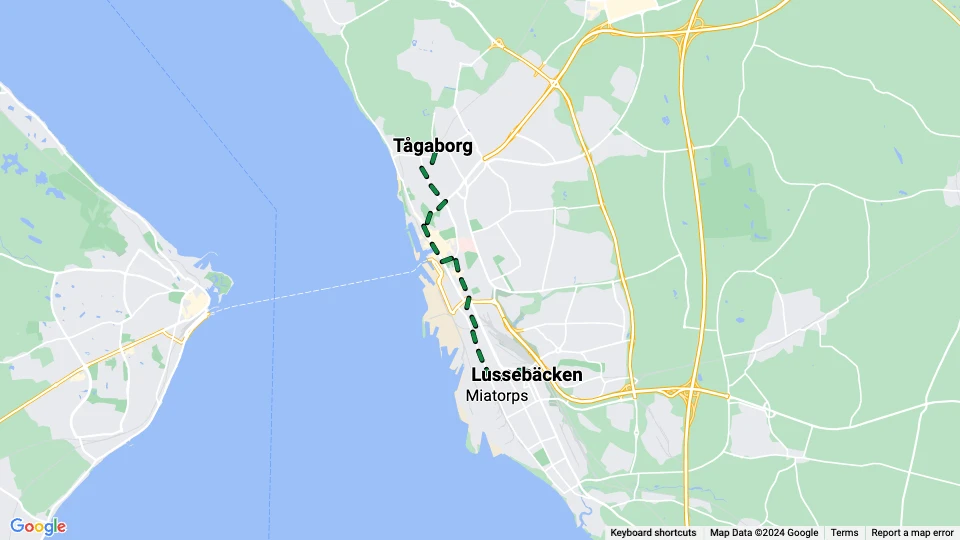 Helsingborg tram line 3: Tågaborg - Lussebäcken route map