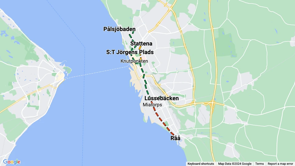 Helsingborgs Stads Spårvägar (HSS) route map