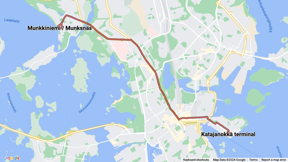Helsinki extra line 4T: Munkkiniemi / Munksnäs - Katajanokka terminal route map