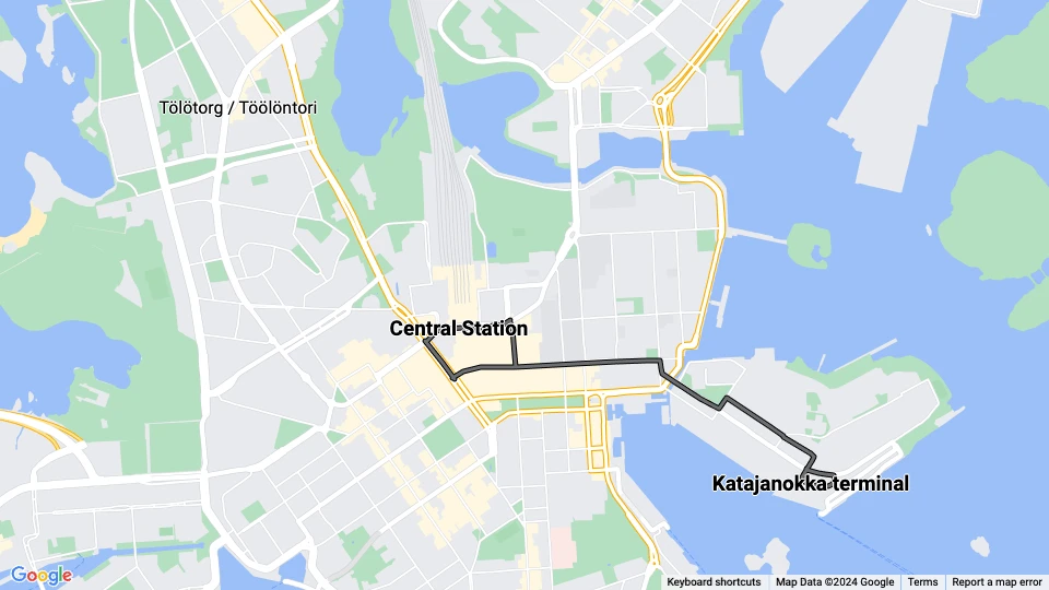 Helsinki extra line 5: Katajanokka terminal - Central Station route map