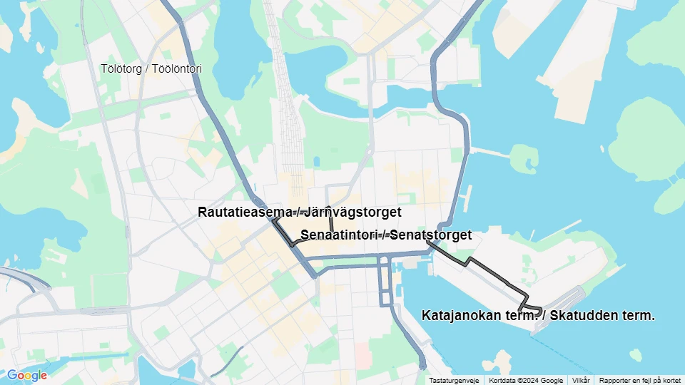 Helsinki extra line 5: Rautatieasema / Järnvägstorget - Katajanokan term. / Skatudden term. route map