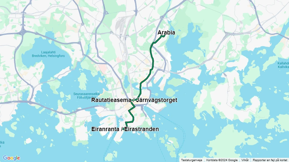 Helsinki tram line 6: Arabia - Eiranranta / Eirastranden route map