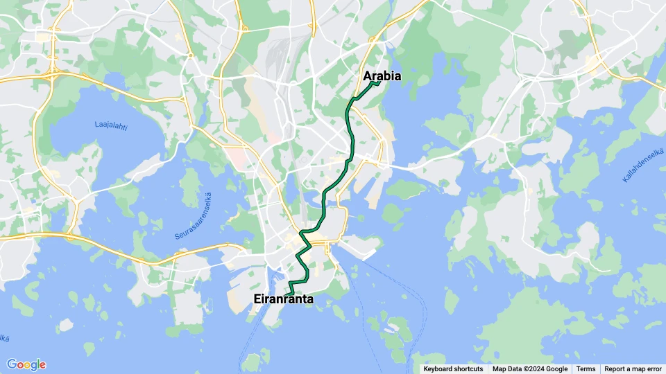 Helsinki tram line 6: Arabia - Eiranranta route map