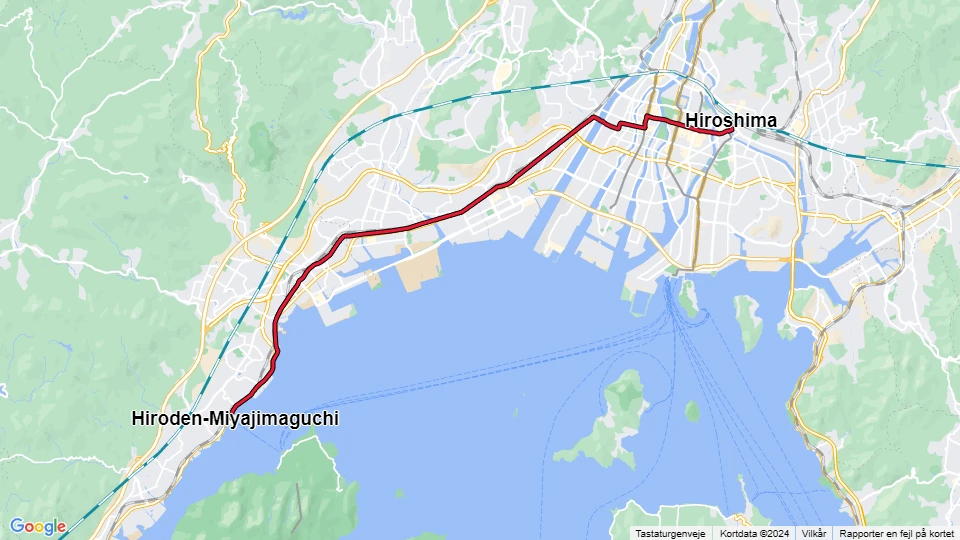 Hiroshima tram line 2: Hiroshima - Hiroden-Miyajimaguchi route map