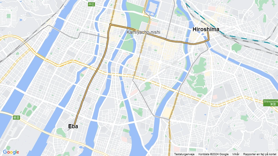 Hiroshima tram line 6: Eba - Hiroshima route map