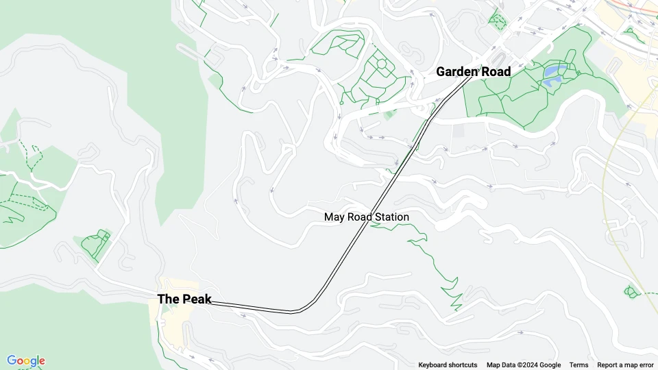 Hong Kong Peak Tram: Garden Road - The Peak route map