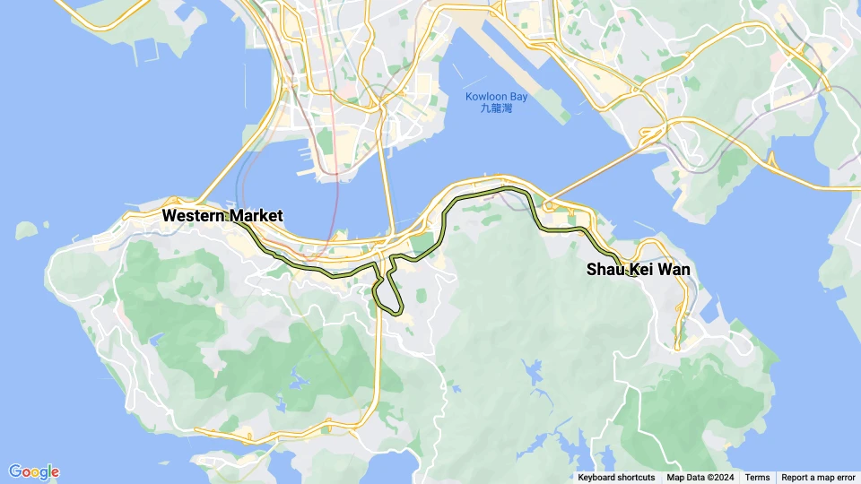 Hong Kong tram line 1: Western Market - Shau Kei Wan route map