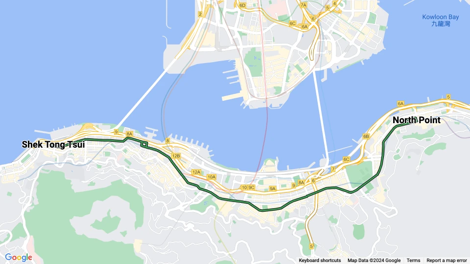 Hong Kong tram line 3: Shek Tong Tsui - North Point route map