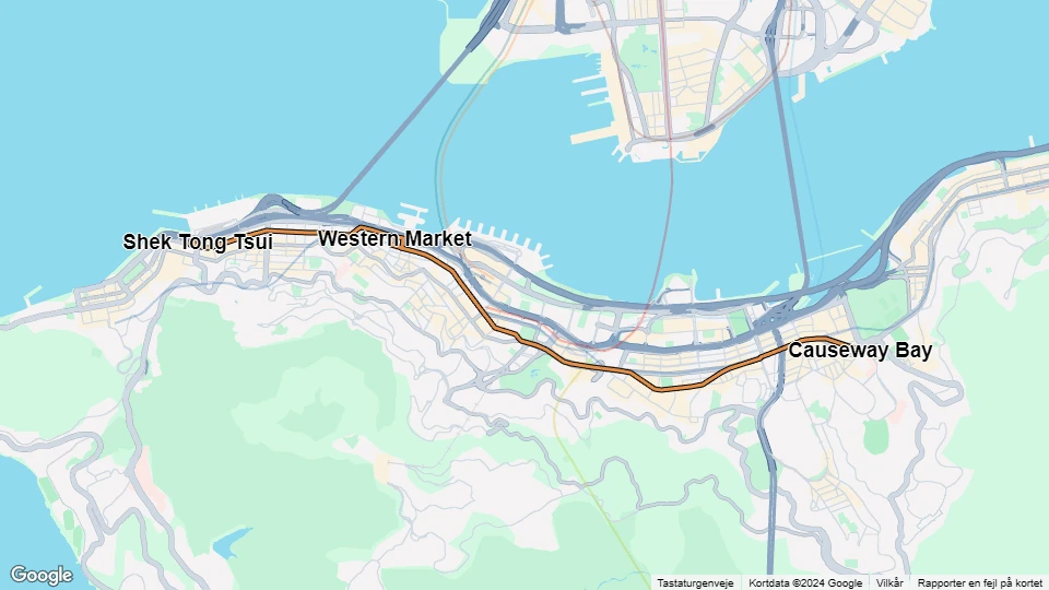 Hong Kong tram line 4: Shek Tong Tsui - Causeway Bay route map