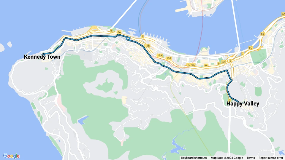 Hong Kong tram line 5: Kennedy Town - Happy Valley route map