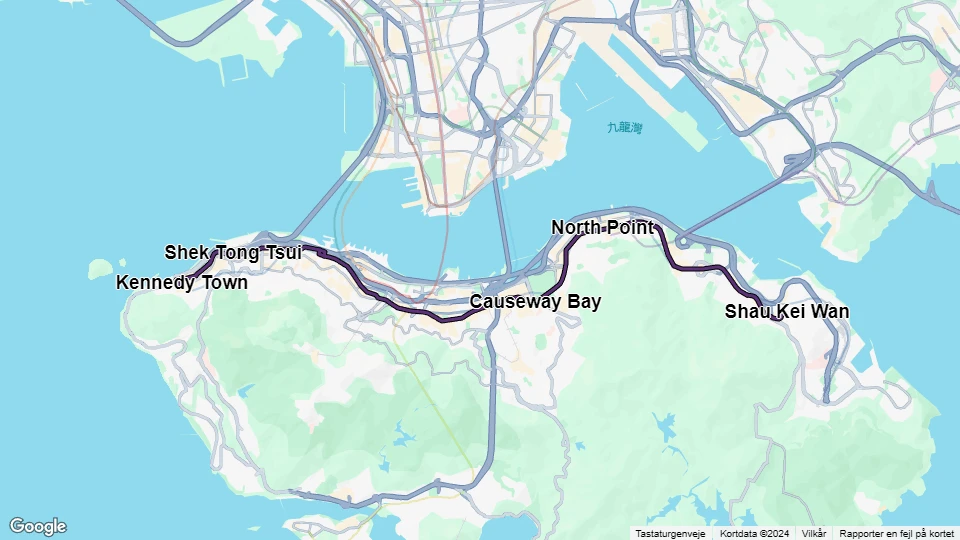 Hong Kong tram line 6: Shau Kei Wan - Kennedy Town route map