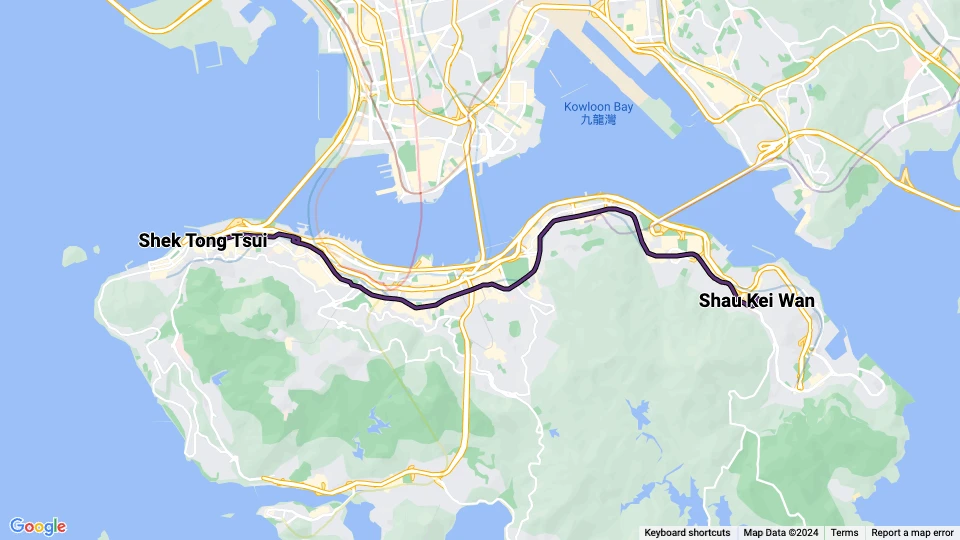 Hong Kong tram line 6: Shau Kei Wan - Shek Tong Tsui route map