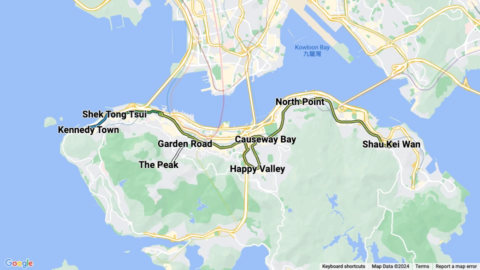 Hong Kong Tramways (HKT) route map