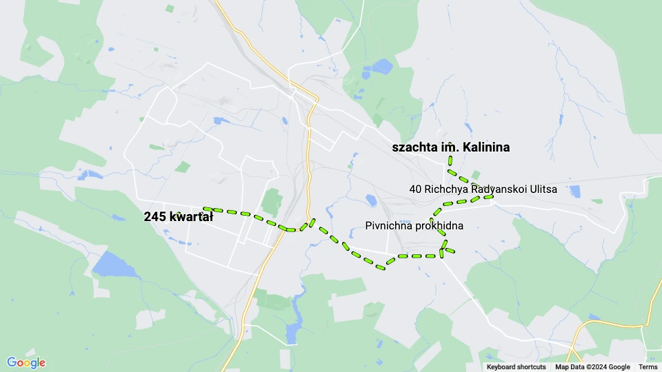Horlivka tram line 8: 245 kwartał - szachta im. Kalinina route map