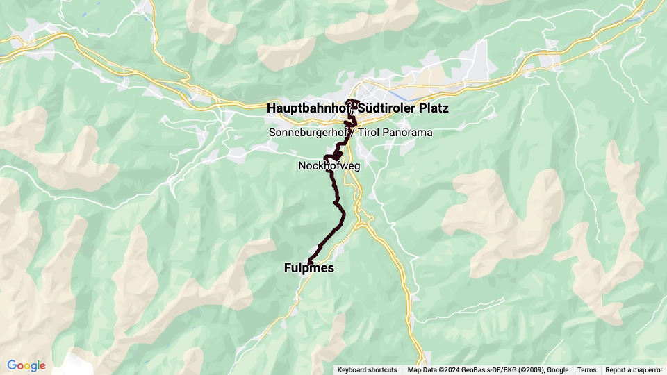 Innsbruck Stubaitalbahn (STB): Hauptbahnhof, Südtiroler Platz - Fulpmes route map