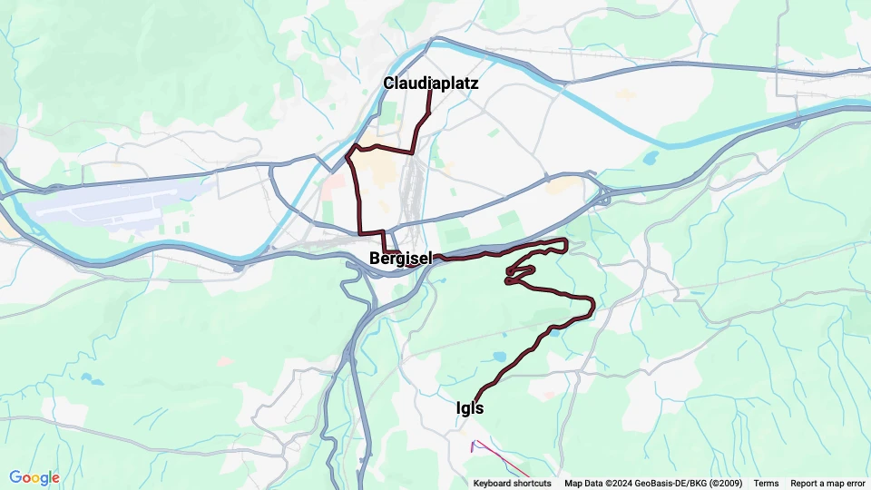 Innsbruck tram line 6: Bergisel - Claudiaplatz route map
