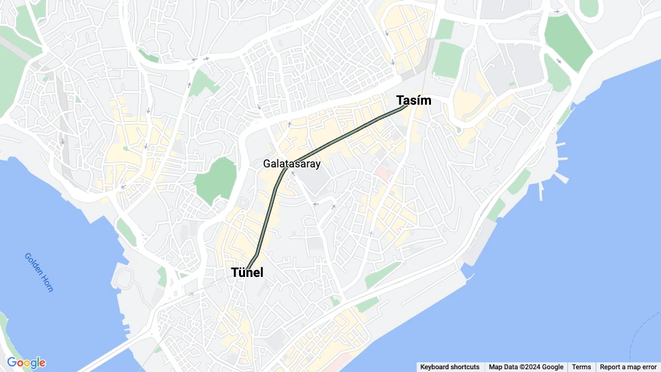 Istanbul Nostalgilinje T2: Tasím - Tünel route map