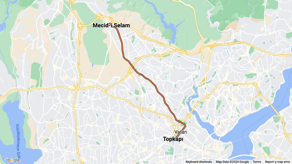 Istanbul regional line T4: Topkapı - Mecid-i Selam route map