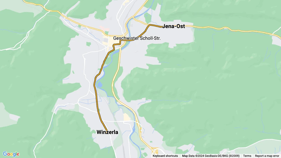 Jena tram line 2: Jena-Ost - Winzerla route map