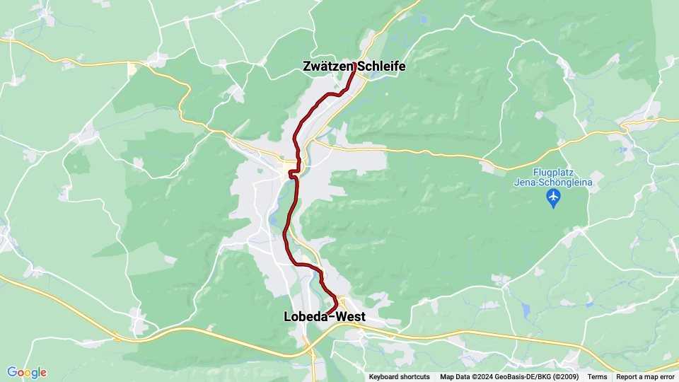 Jena tram line 4: Zwätzen Schleife - Lobeda−West route map