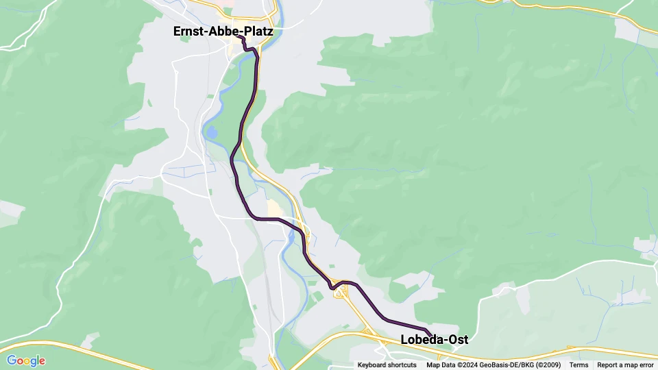 Jena tram line 5: Ernst-Abbe-Platz - Lobeda-Ost route map