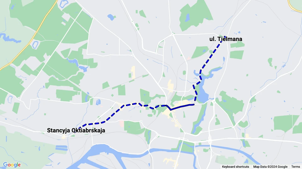 Kaliningrad tram line 1: Stancyja Oktiabrskaja - ul. Tielmana route map