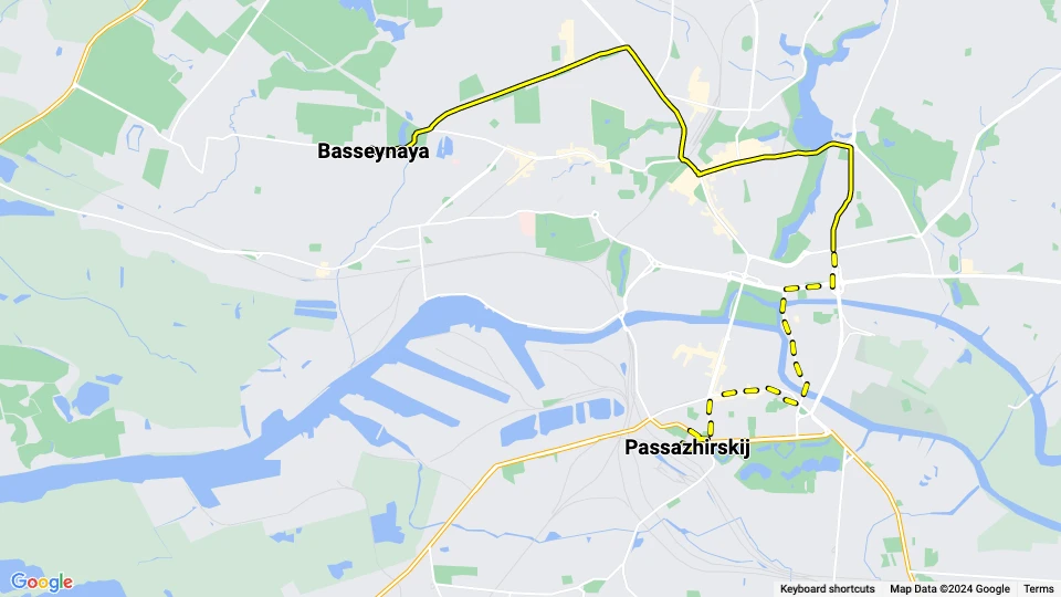 Kaliningrad tram line 3: Basseynaya - Passazhirskij route map