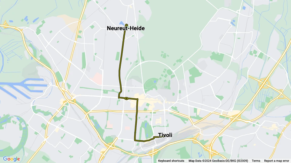 Karlsruhe tram line 3: Tivoli - Neureut-Heide route map