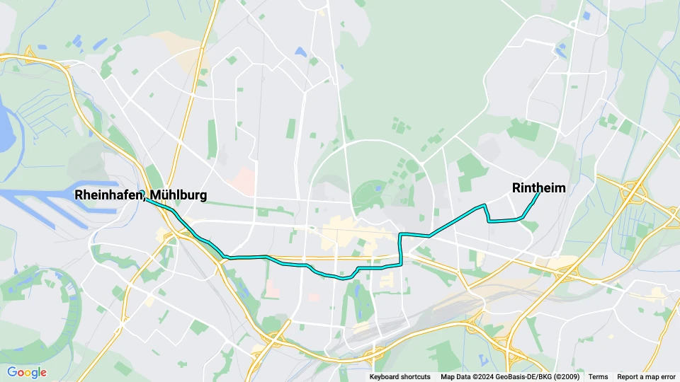 Karlsruhe tram line 5: Rintheim - Rheinhafen, Mühlburg route map