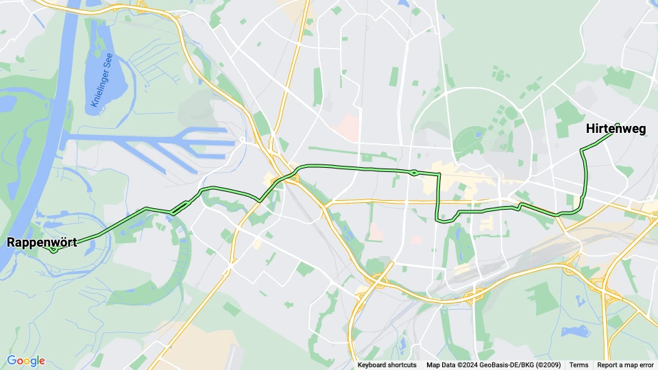 Karlsruhe tram line 6: Rappenwört - Hirtenweg route map