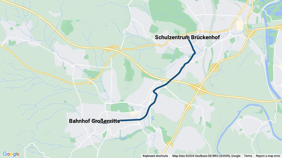 Kassel extra line 2: Bahnhof Großenritte - Schulzentrum Brückenhof route map