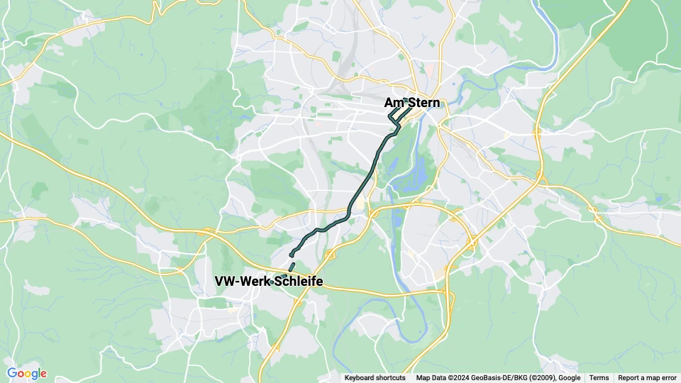 Kassel extra line 5E: Am Stern - VW-Werk Schleife route map