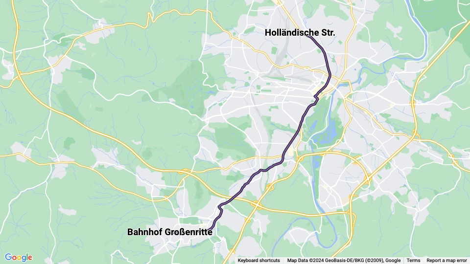Kassel tram line 5: Holländische Str. - Bahnhof Großenritte route map
