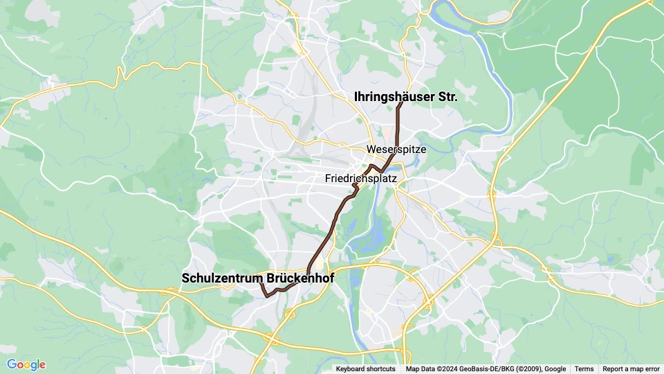 Kassel tram line 6: Ihringshäuser Str. - Schulzentrum Brückenhof route map